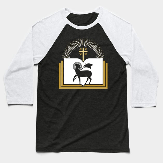 Lamb of God on the background of the open book of life. Baseball T-Shirt by Reformer